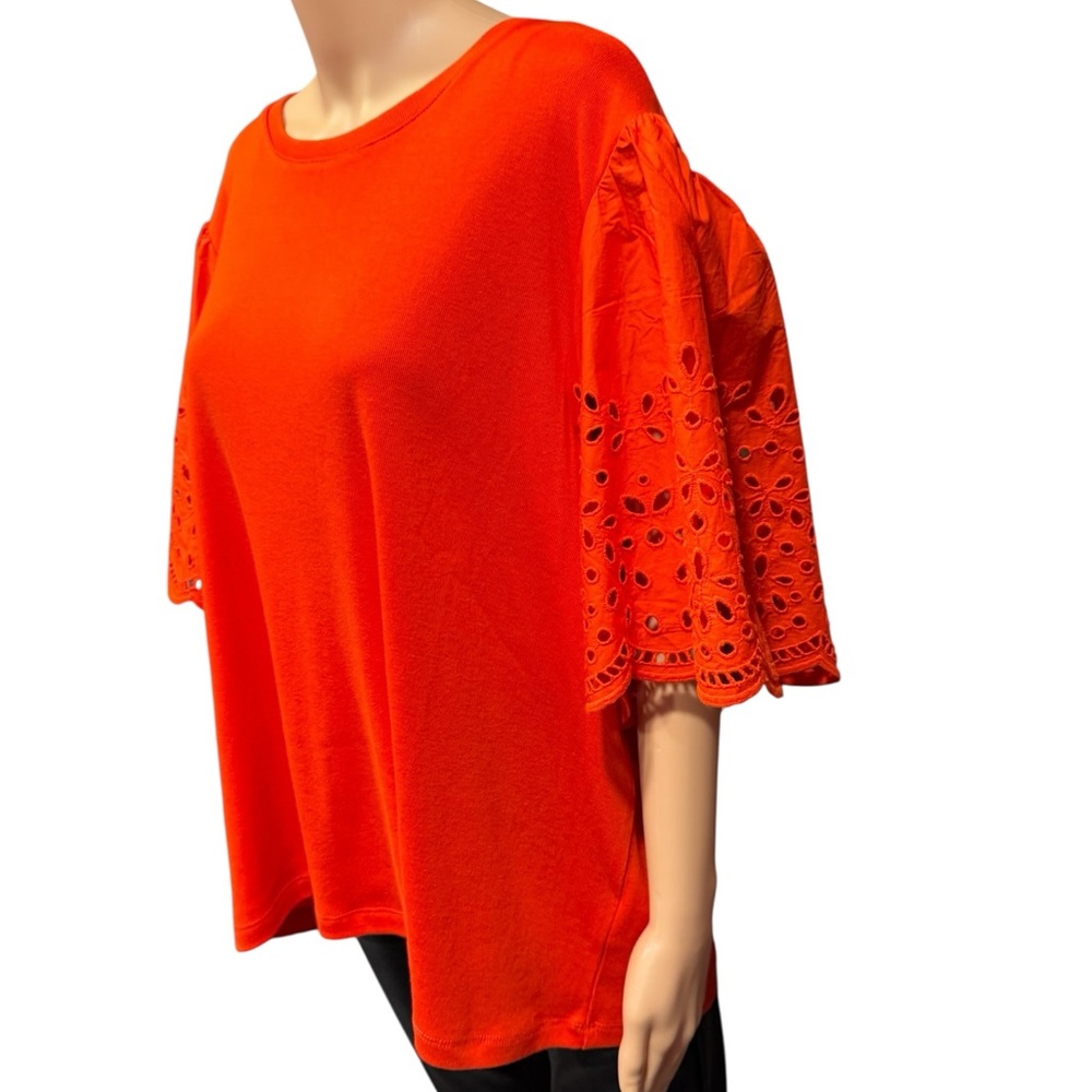 PHILOSOPHY Vibrant Eyelet Sleeve Crew Neck Blouse Poppy Orange NWT 3X - Picture 5 of 17